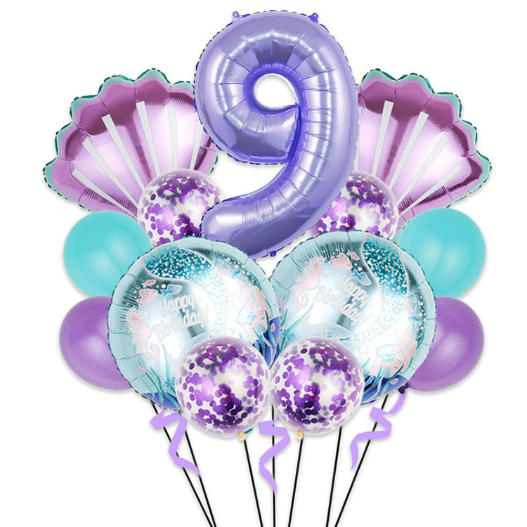 32 pulgadang Number Mermaid Tail Shell Foil Balloon Set