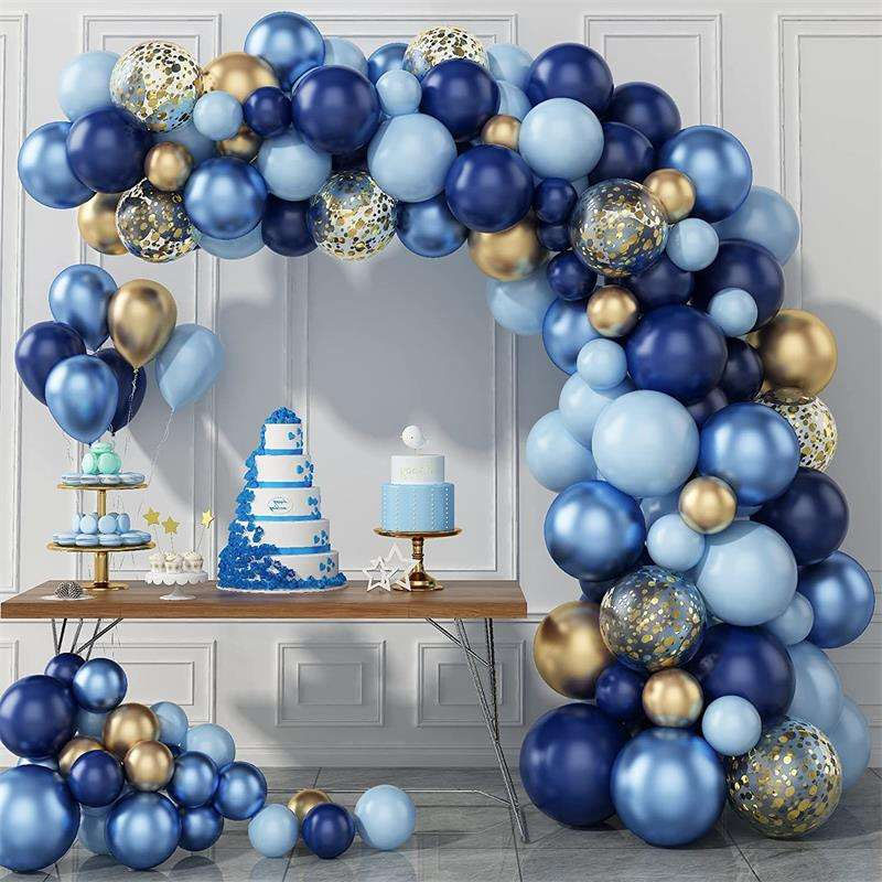 Blue Metallic Balloons Garland Gold Confetti Balloon Arch