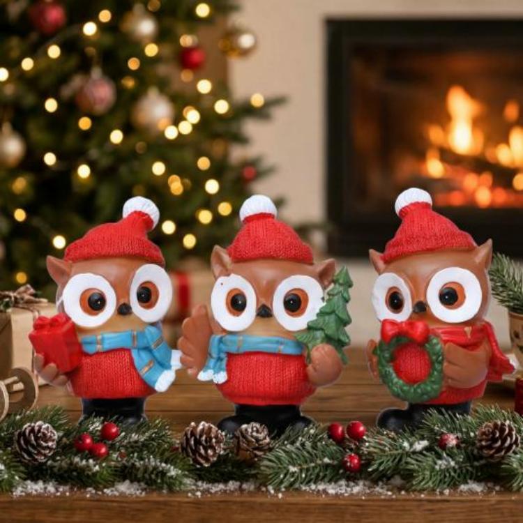 Christmas Owl Three Piece Ornament