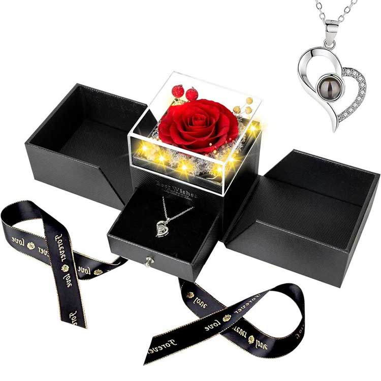 Eternal Preserved Rose Acrylic Jewelry Box